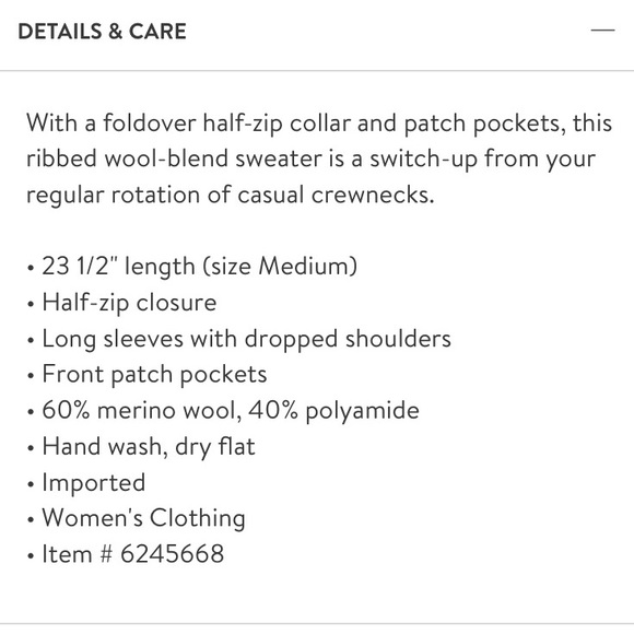 NWT Madewell Merino Wool Half Zip Ribbed Knit Sweater w/Pockets Size S - Picture 15 of 15